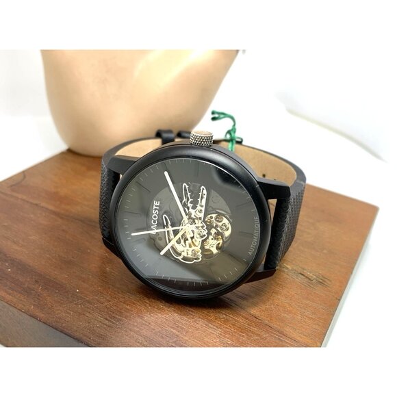 Lacoste Men's Watch 2011383 Automatic Black Dial Leather Band 44mm - Picture 7 of 14